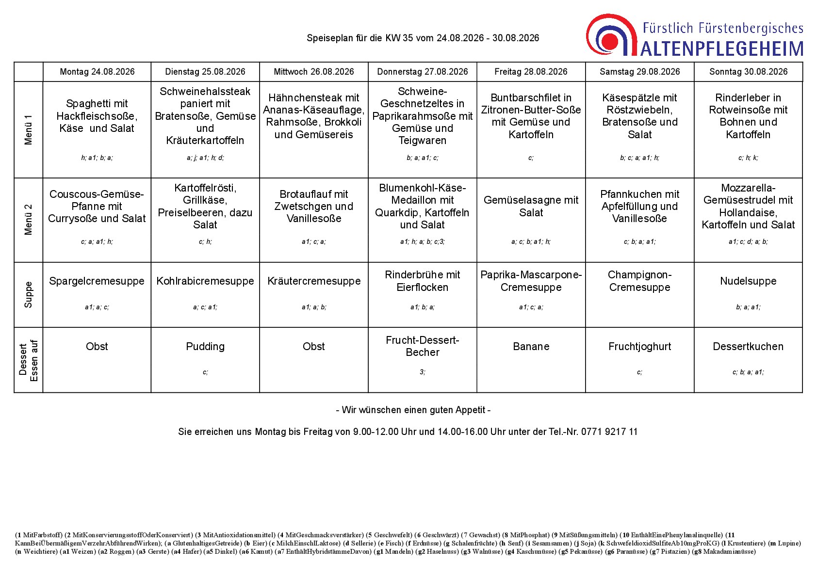 Speiseplan KW 33 (10.08. - 16.08.2026)